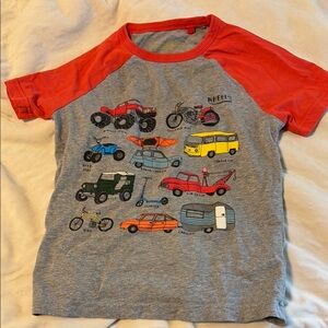 Mini Boden Kids Grey and Red Vehicle Print T-Shirt